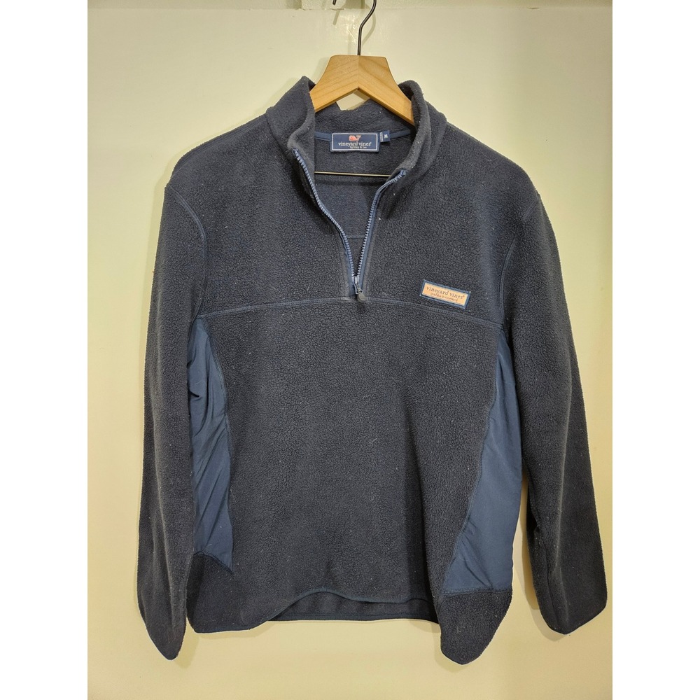 Vineyard Vines Womens Navy Blue Quarter Zip Fleece Pullover Sweater Size Medium